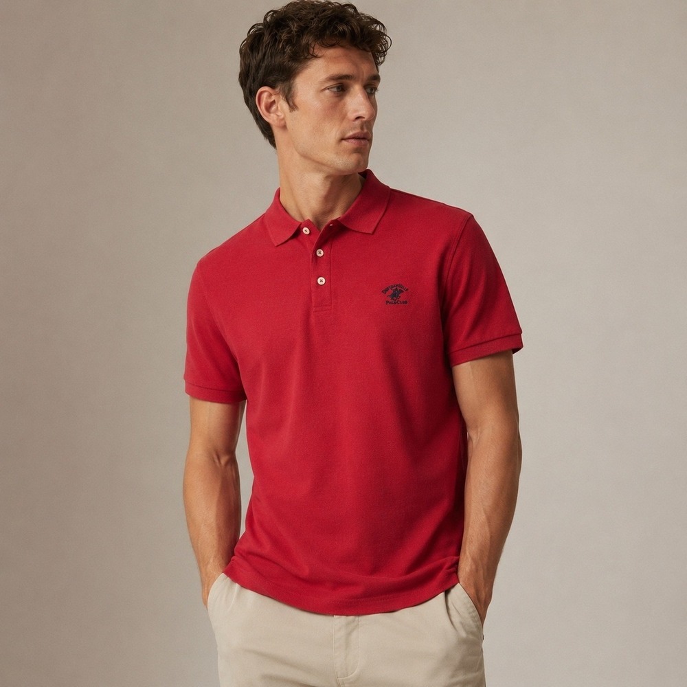 Beverly Hills Polo Club Mens Red Short Sleeve Polo Shirt Modern Fit Large L